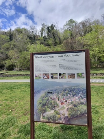 Harpers Ferry information sign reading 'Worth a voyage across the Atlantic'